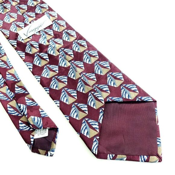 Viaggio Red Tan Geometric Jacquard Print Short Silk Tie - Picture 5 of 6